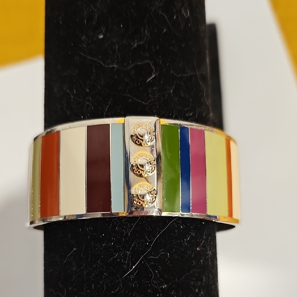 Coach Legacy Stripe 1" Wide Enameled Bangle - EUC - Picture 1 of 8